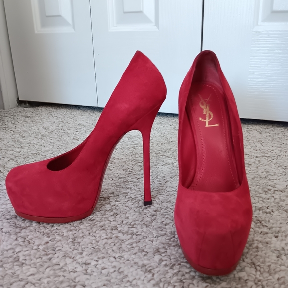 Yves Saint Laurent Tribtoo Red Suede Leather Pumps - 7.5 - Picture 12 of 12